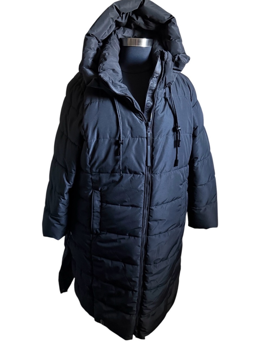 MARIKOO Women's Long Puffer Coat with Hood - Black Full Zipper quilted outwear